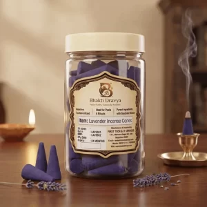 Lavender Incense Cones Bhakti Dravya for Home & Pooja (30 Cones) | Dhoop Cones | Chemical-Free | Natural Charcoal-Free